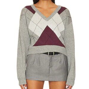 Steve Madden NWOT Women's L Gray Argyle Houston Academia Wool Blend Sweater